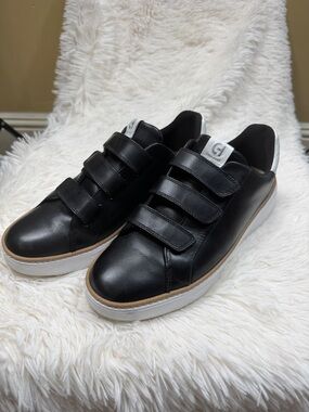 Cole Haan Black Leather Velcro Strap Sneakers with White Soles